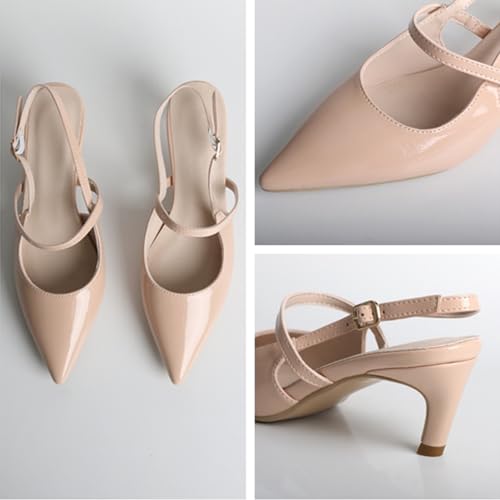 MEOTINA Slingback Heels for Women Kitten Heel Closed Pointed Toe Dressy Sandals Pumps for Wedding Party Casual Shoes 6