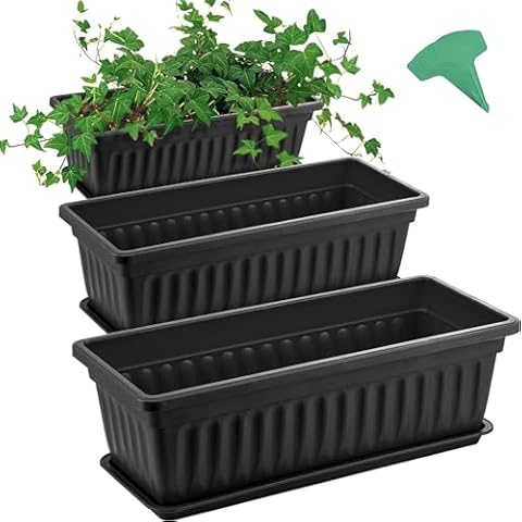 GROWNEER 3 Packs 17 Inches Black Flower Window Box Planters Cover