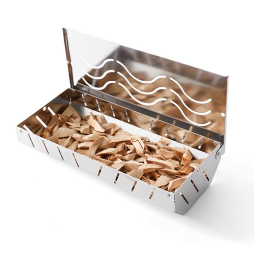 Cajas para ahumar para barbacoa, 2 cajas para ahumar carne de acero inoxidable con tapa abatible, mejora el sabor de la parrilla para los amantes de la barbacoa con accesorios para barbacoas - imagen 8