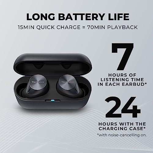 Technics HiFi True Wireless Multipoint Bluetooth Earbuds with Advanced Noise Cancelling, Impressive Call Quality Using JustMyVoice Technology, Alexa Built in, EAH-AZ60-K (Black)