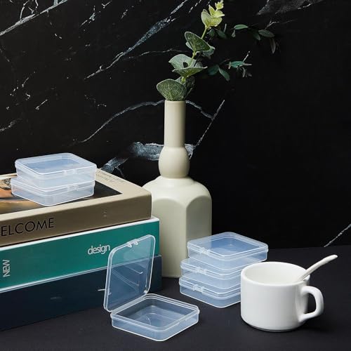 Image of SATINIOR 24 Packs Small Clear Plastic Beads Storage Containers Box with Hinged Lid for Storage of Small Items, Crafts, Jewelry, Hardware (2.76 x 2.76 x 0.67 Inches)