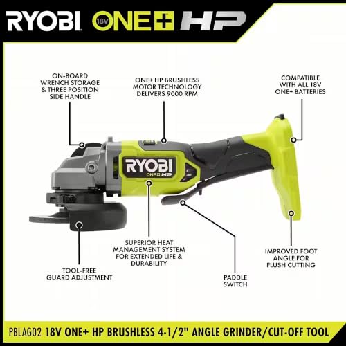 RYOBI 18V ONE+ HP Brushless 4-1/2 in. Angle Grinder, Corded Performance, 210 Cuts per Charge - image 2