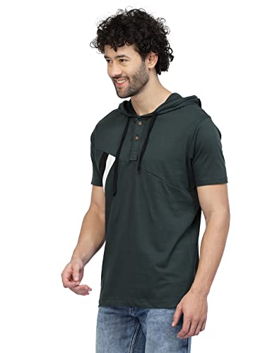 Image of Kalt Men Half Sleeves Cotton Blend Colour Block Hoodie T-Shirt