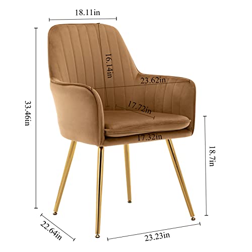 Artechworks Velvet Modern Living Dining Room Arm Chair Club Leisure Guest Lounge Bedroom Upholstered Chair With Gold Metal Legs, Camel Color #TOP1