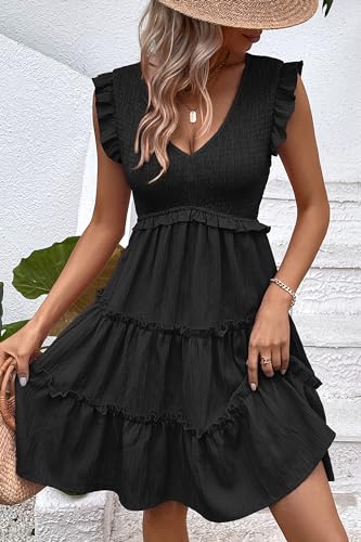 Image of Beachsissi Women's Solid Color Cute Dresses V Neck Casual Dress