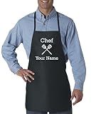 Hot4TShirts Personalized Chef’s Cooking Apron for Men (Black) Kitchen, BBQ Grill | Breathable, Comfo