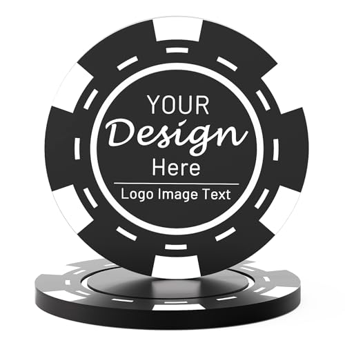 Shueewago 100 Custom Plastic Poker Chips for 9 Colors Personalized Your Image or Text Double Sided Full Color Print Put Design on a Chip for Business Cards Corporate Events Drink Token (Black)
