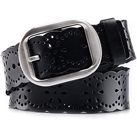 JASGOOD Women's Hollow Flower Genuine Leather Belt for Jeans Pants Wide Belt for Ladies Cover