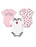 PATPAT Baby Bodysuits Rayon Super Durable - Short Sleeve for Girls - Newborn Infant Unisex Gift Daily Clothes - 3 Pack Strawberry Fruits White/Pink 9-12M