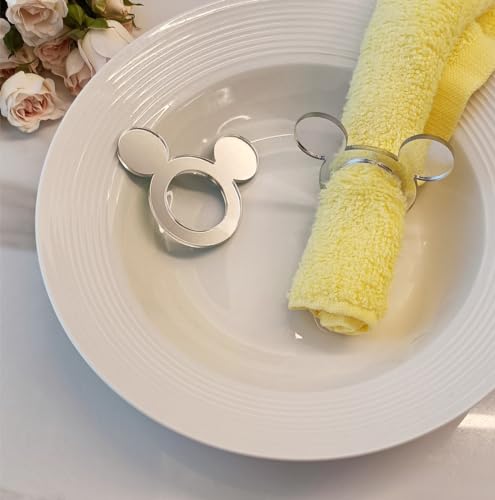 Set of 12 Acrylic Cartoon Napkin Ring,Mirrored Mickey Mouse Head Napkin Rings for Wedding Favors Event Party Supplies Tableware Cartoon Acrylic Table Settings (Silver Mirror)