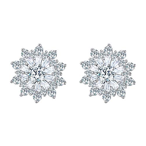 EVER FAITH 925 Sterling Silver Full Cubic Zirconia Snowflake Flower Stud Earrings Clear