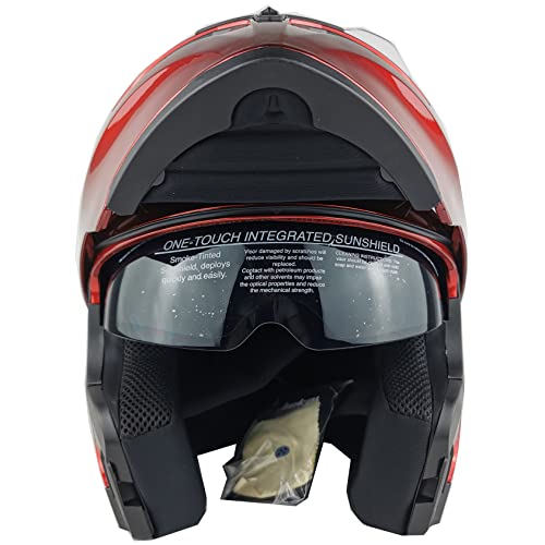 Full Face Motorcycle Helmet Dual Visor Sun Shield Flip Up Modular Motocross Dot Approved Helmets (Xxl, Red) #TOP4