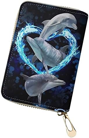 Horeset Dolphin Love RFID Credit Card Holder,Casual Fashion Wallet with Zipper Cute Animal Pattern Credit Card Bag