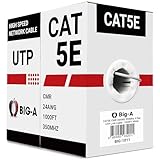 Big-A - Bulk Cat5e Cable 1000ft 24AWG Solid 4 Pair Cat5e Ethernet Cable, Unshielded Twisted Pair UTP 350MHz Internet Cable, Pull Box - White