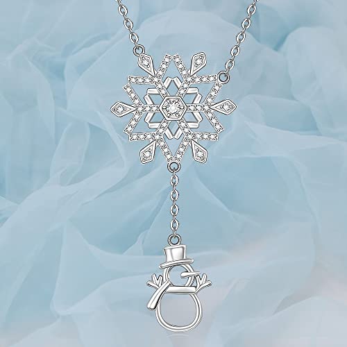 Christmas Snowman Snowflake Necklace Sterling Silver Frozen Flower Fringe Sweater Necklaces For Women Girls Magic Crystals Holiday Xmas Jewelry Gift #TOP2