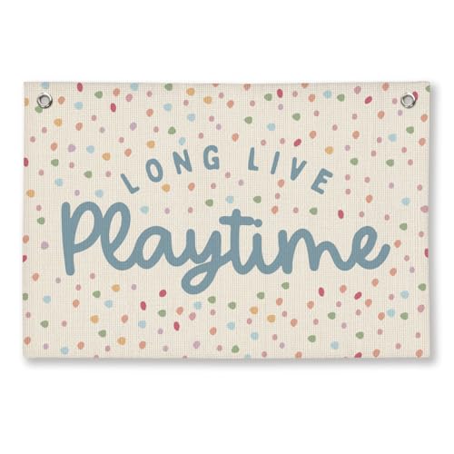 Image of Playroom Decor, Kids Wall Art Hanging Linen Banner, Blue Striped Wall Flag for Playing Room Nursery Playroom Decor, 20x30 Inch