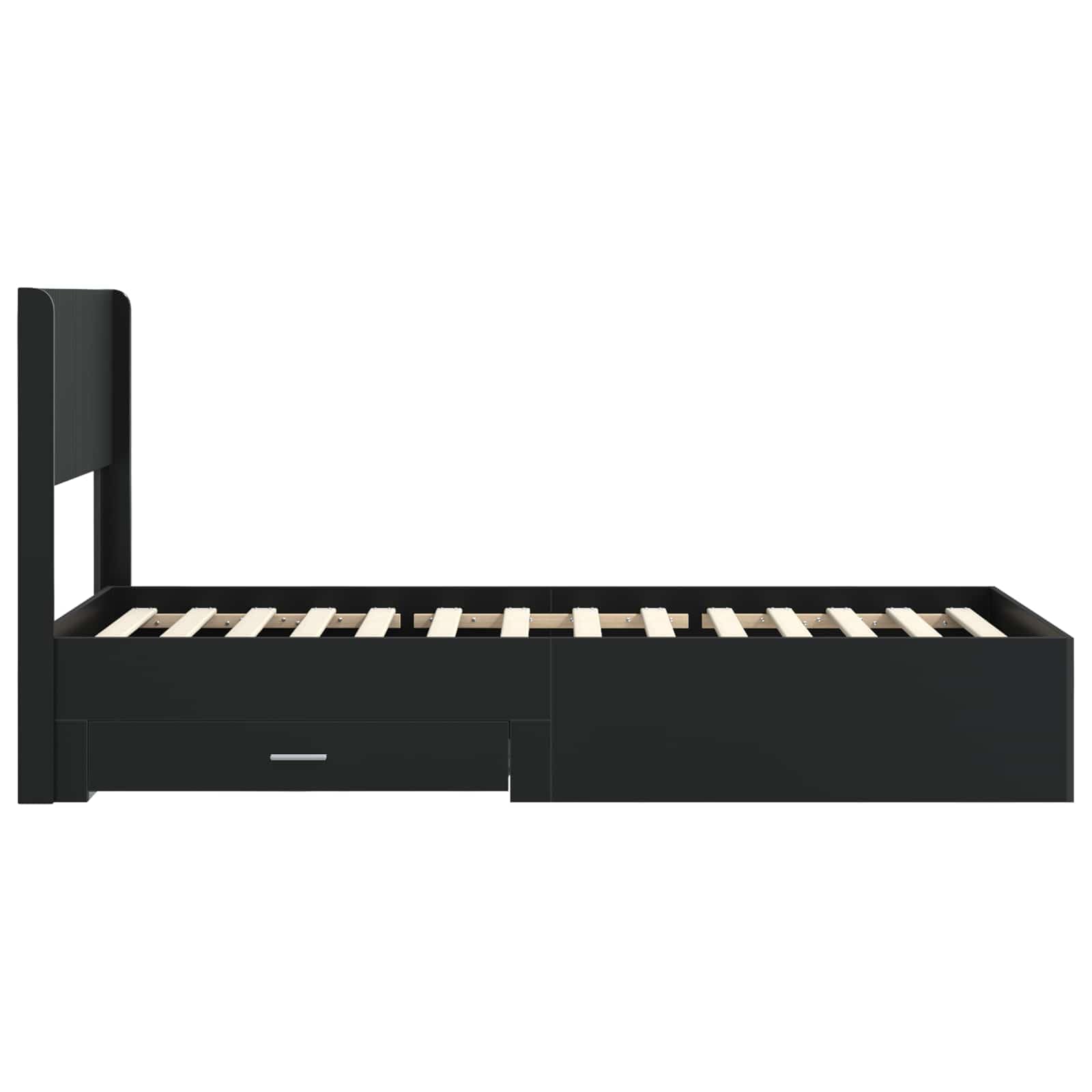 Rama de cama con almacenamiento y cabecero Negro 75x190 cm estructura de cama moderna con compartimentos de almacenamiento cabecero incluido somier de listones de contrachapada resistente duradero