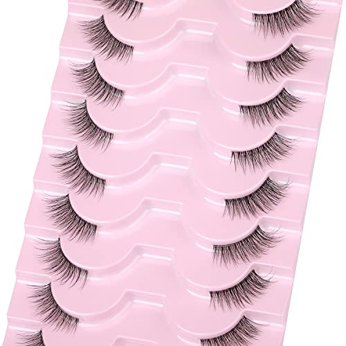 Half Lashes Natural Look Fake Eyelashes Wispy Clear Band Lashes Faux Mink Eyelashes Strips Super Natural False Lashes Pack 10 Pairs #TOP5