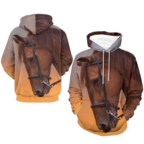 Sweats à capuche manche longue pour contrer le froid, pull marron motif cheval taille S