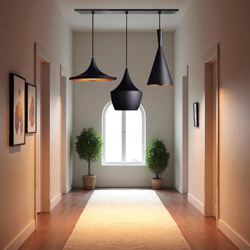Image of GreyWings Black Aluminium Hanging Pendant Light for Indoor, 3 Cluster Ceiling Light for Dining, Kitchen, Living Room, Modern E27 Lamp Fixture,(Small) Linear Set