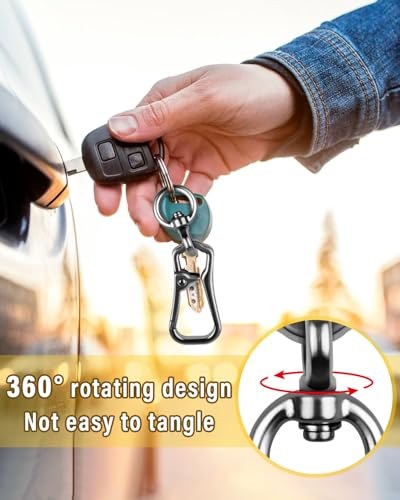 Caianwin Karabinerhaken Klein, 360° Drehgelenk Karabiner Schlüsselanhänger – Quadratisch, Metall Keychain für Herren und Damen (Silber und Schwarz)