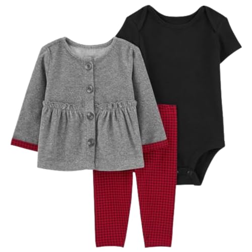 Vêtements bébé fille 3 mois Carter's layette set gris rouge à carreaux douillets