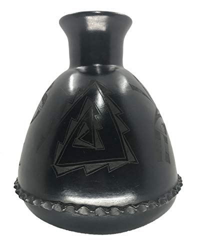 Elegant Black Sgraffito Pottery Vase - Large Rounded Decorative Centerpiece - Image 3