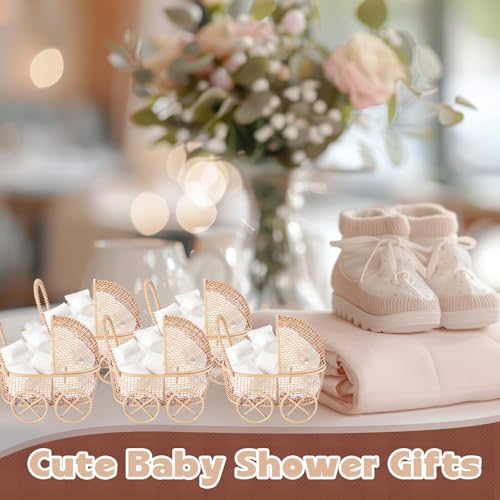 Image of Threehoney 12 Pcs Baby Shower Mini Carriage Decoration Brown Bear Color Metal Wired Fillable Candy Stroller Baby Shower Table Centerpiece for Guest Gender Reveal Wedding Party Favor Gift