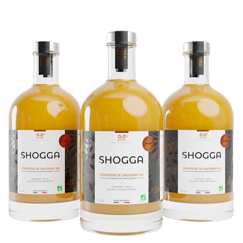 SHOGGA Bio-Ingwer-Konzentrat (3 x 500 ml) Premium-Getränk ohne Alkohol | 12 antioxidative und entzündungshemmende Inhaltsstoffe | Ingwer, Zitrone, Kurkuma, Kampot-Pfeffer