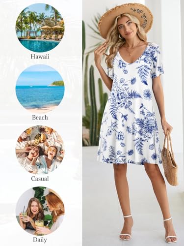 Image of BELAROI Women Casual Summer Dresses Loose Tshirt Beach Sundress V Neck Plus Size Swing Tunic Pockets
