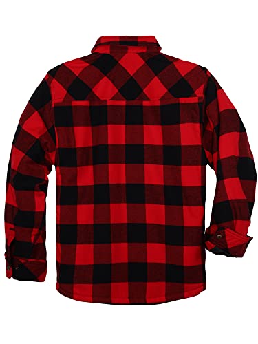 Image of COEVALS CLUB Men's Flannel Fleece Sherpa Quilted Lined Plaid Snap Work Shirt Jacket /Hooded