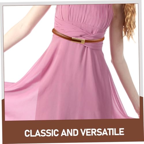 2Pcs PU Leather Thin Waist Belt for Women Vintage Style Fashion Accessory Caramel and Black for Dresses Shirts and Pants3