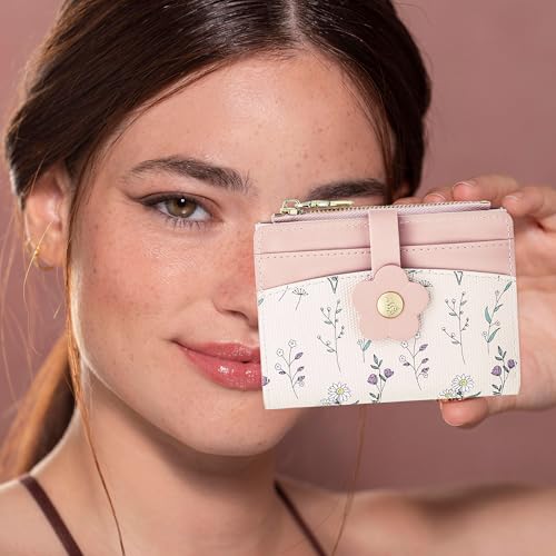Image of Farcauo Small Floral Womens Wallet Cute Wallets for Women Thin Pink Women's Wallet Kawaii Flower Card Wallets for Women Ladies