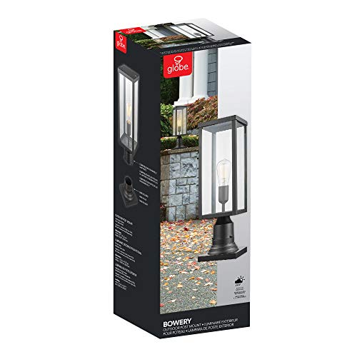 Globe Electric 44384 1-Light Outdoor Lamp Post Light Fixture With Base Adaptor, Matte Black, Clear Glass, Landscape Lighting, Outside Light, Outdoor Lamp, Outdoor Post Lights, Patio Décor #TOP7