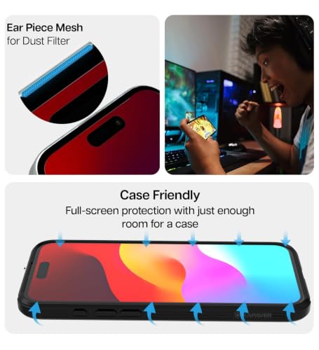 Image of KAPAVER GT EasyDo Clear Tempered Glass Screen Protector for iPhone 16 with Applicator (2Pack)