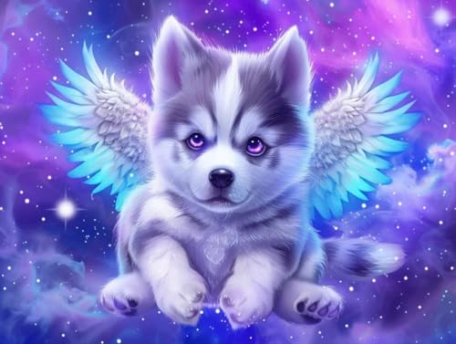 Diamond painting chien avec les ailes en kit complet 5D XXL 90x120 cm pour broderie diamant DIY