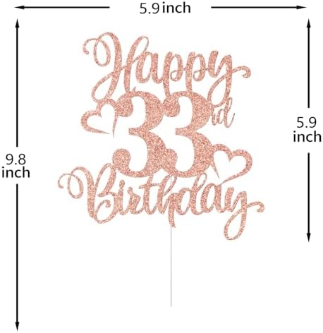 Happy 33rd Birthday 케이크 토퍼, 33주년 환호 장식, Hello 33, 33번째 생일 기념일 파티 장식, 로즈 골드 글리터 — 사진 2