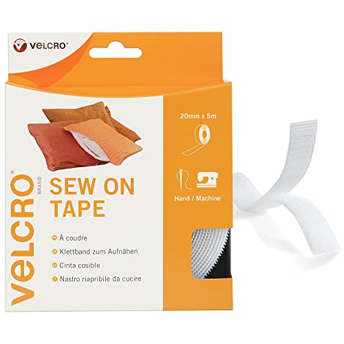 VELCRO – Sew on Tape 20 mm x 5 metrów biały – zapięcie na rzep do przyszycia i część flauszowa (szer. x dł.) 20 mm x 5 metrów biały
