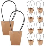 10st Kraftpapier Geschenktüten mit Blumenstrauß Geschenktüten Blumentopf aus Papier Papiertaschen mit Henkel für Geburtstag Halloween Weihnachten