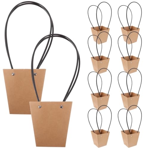 10st Kraftpapier Geschenktüten mit Blumenstrauß Geschenktüten Blumentopf aus Papier Papiertaschen mit Henkel für Geburtstag Halloween Weihnachten