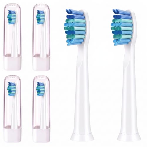Image of Replacement Brush Heads with Clear Protective Caps, Compatible with Seago SG 575,507B,551,958,908,909,917,610,659,719,910,548 Sonic Electric Toothbrushes (White)