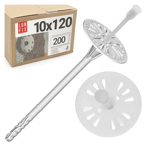 Taco Aislamiento 10x260 Mm Wdvs, Fijación Universal Fachada Eps Styropor, Taco Plástico Con Plato, Clavo Nylon, Anclaje Paneles Aislantes Exterior, 200 Uds, Lun Fix