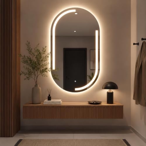 Image of Alfa Design LED Bathroom Mirror with Light, Frontlite Mirror for Bathroom, Frameless LED Smart Vanity Mirror with 3 Color Lights,Smart Touch Button, Shatter-Proof Frontlite & Backlite (28x18 inch)