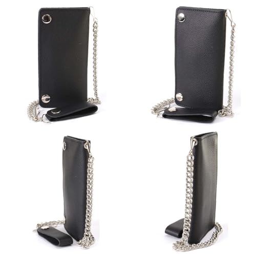 Image of Milwaukee Leather MLW7889 Men's 7.5 inch Black Premium Leather Soft Biker Wallet - Bi-Fold Anti-Theft Stainless Steel Chain