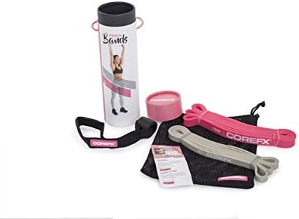 COREFX Strength Band Set – 2 Exercise Resistance Pull-up Assist Bands - 5-35 and 10-60 LBS of Resistance – 2 Bands, Carry Bag, Door Anchor and Online Training Guide Included