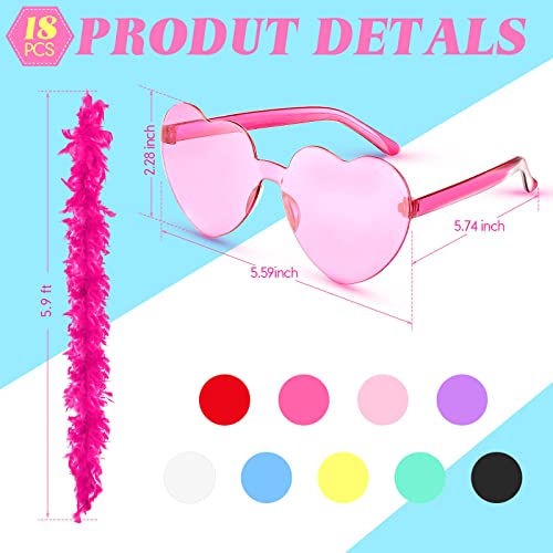 18 Pieces Colored Feathers Flapper Colorful Feather Boas And Heart Shaped Frameless Sunglasses Transparent Heart Sunglasses 6 Ft Feather Boas Costume Feather Boas For Women Girls Halloween Party Favor #TOP1