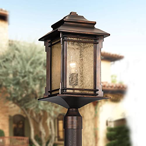 Franklin Iron Works Hickory Point Mission Outdoor Post Light With Direct Burial Pole Walnut Bronze 104" Frosted Cream Glass For Exterior House Porch Patio Outside Deck Driveway Home Lawn Walkway #TOP5