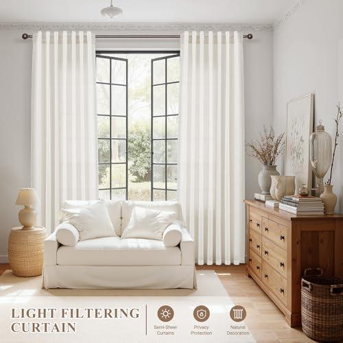 Image of Joywell Extra Long Linen Curtains 112 Inches for Living Room Natural Linen