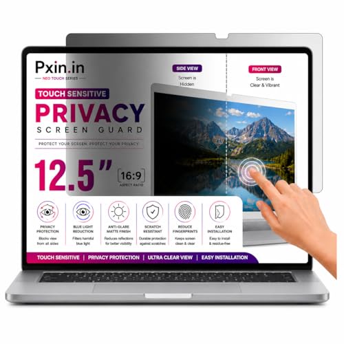 Image of Pxin Neo 12.5 Inch (16:9) | Touch Sensitive Privacy | Anti Blue | Anti Glare | UV (A /B /C) Block| OptiX & BLUVLIGHT Block Layer | Privacy Filter compatible with HP /Dell /Lenovo /Asus /Acer