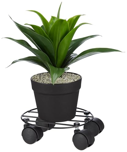 Image of Amazon Brand - Solimo Strong Metal Plant Stand with Wheels (Black, Set of 2, Round) | Home Garden Wheels Plant Stand | Plants Gamla Stand For Living room / Balcony